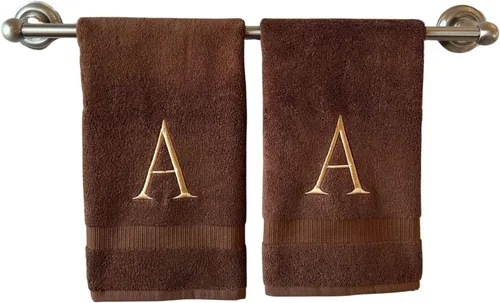 Miniatura 288 de Toalla de mano con inicial beige para baño, toalla bordada decorativa de calidad de hotel de lujo con monograma para tocador, spa, certificado