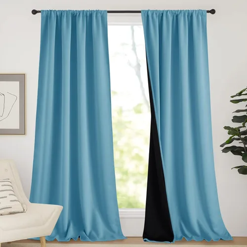 Miniatura 49 de NICETOWN Cortinas blancas 100% opacas, 2 capas gruesas completamente opacas con bolsillo para barra, cortinas aislantes térmicas para Blanco puro