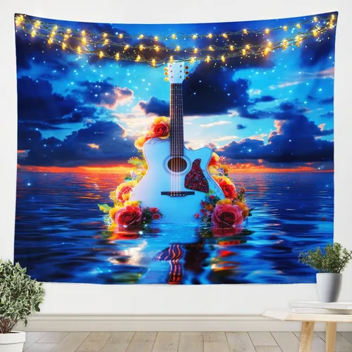 Miniatura 7 de Tapiz de guitarra roja, arte para colgar en la pared con música Hip Pop, decoración de habitación del hogar, decoración de habitación del hogar, rojo