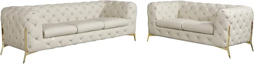 Miniatura 34 de Blackjack Furniture Modena - Moderno juego de sofá de 3 piezas de cuero italiano de grano superior, elegante diseño copetudo y patas de acero Beige