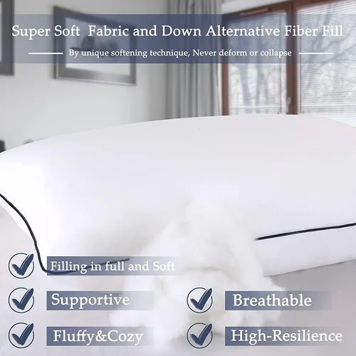 Miniatura 4 de Juego de 2 almohadas de cama de tamaño estándar para dormir, juego de 2 para dormir de lado, espalda y estómago, almohadas de lujo con relleno