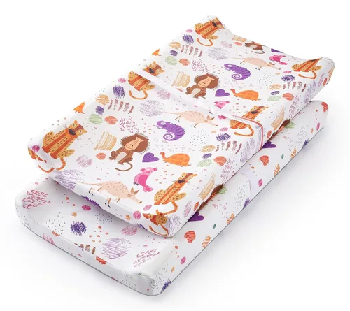 Miniatura 19 de TILLYOU Juego de funda para cambiador de pañales de material suave de jersey para niña, se adapta a almohadillas contorneadas de 32 pulgadas/34 x 16