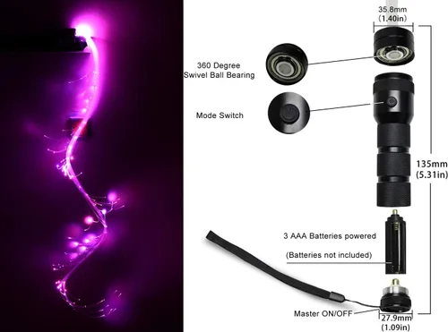 Miniatura 4 de AZIMOM Látigo de Danza de Fibra Óptica LED Látigo Espacial de 6 pies 360° Giratorio 40 Modos de Pantalla Alimentado por Batería Látigo de Píxeles
