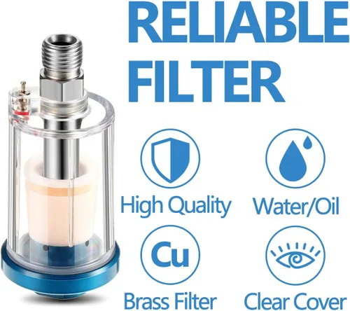 Miniatura 2 de 3 piezas de separador de aceite de agua, mini filtro de aire en línea, filtro de aerógrafo de entrada y salida NPT de 1/4 pulgadas, separador