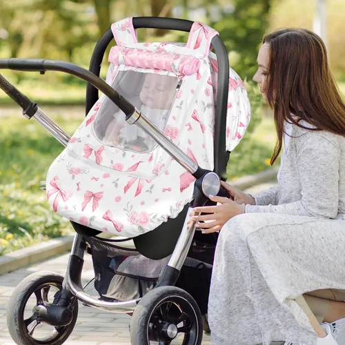 Miniatura 3 de Funda de asiento de automóvil para bebé y niña, con doble cremallera, con malla transpirable, toldo de protección universal y cálida, ajuste cómodo