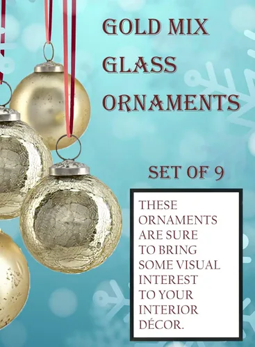 Miniatura 8 de Serene Spaces Living Juego de 9 adornos de bola de cristal dorados surtidos para árbol de Navidad, decoraciones de vacaciones, boda de invierno