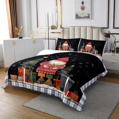 Miniatura 2 de Juego de edredón ligero con temática navideña para niños y adolescentes, colcha de gnomos de Navidad, funda de cama de Papá Noel, juego de ropa