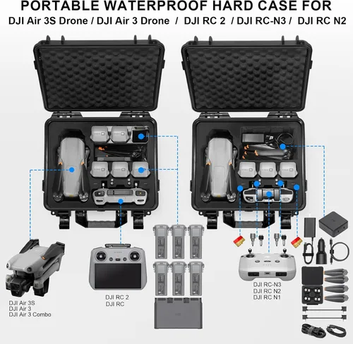 Miniatura 2 de Lekufee Funda rígida impermeable compatible con DJI Air 3S/3 Drone/Fly More Combo/RC 2/N3/N2 mando a distancia y accesorios (solo funda)