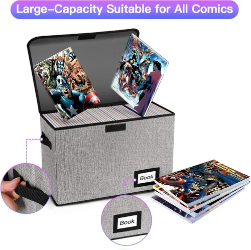 Miniatura 5 de Paquete de 2 cajas de almacenamiento para cómics, organizador protector, 15.8 x 7.8 x 11.8 pulgadas, caja corta plegable, con capacidad para 160-180