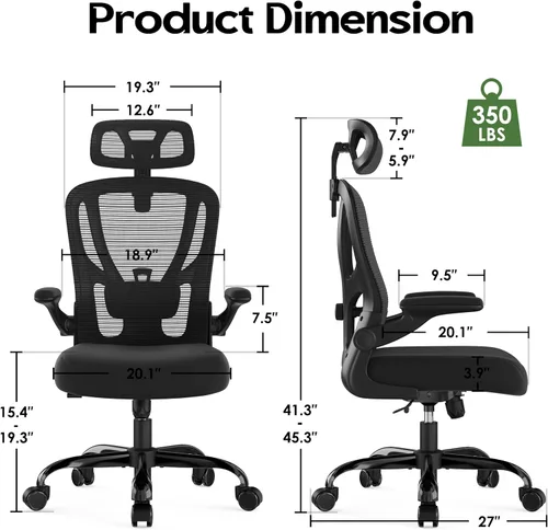 Miniatura 3 de Silla de Oficina Ergonómica de Escritorio - Silla de Oficina de Malla con Respaldo Alto con Reposacabezas Ruedas Soporte Lumbar Sillas de Oficina