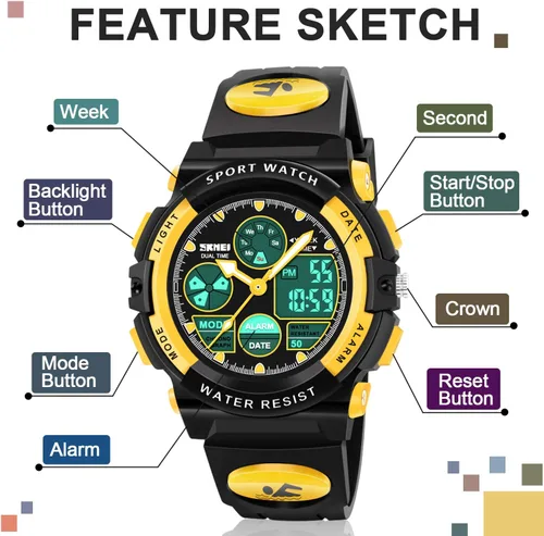 Miniatura 2 de ATIMO Reloj impermeable multifunción LED para niños - Regalos para niños Amarillo