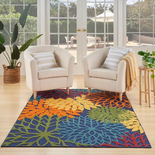 Miniatura 86 de Nourison Aloha - Tapete negro/blanco para interior o exterior, 2 pies y 3 pulgadas x 8 pies, tropical, botánico, fácil limpieza, no desprende pelo