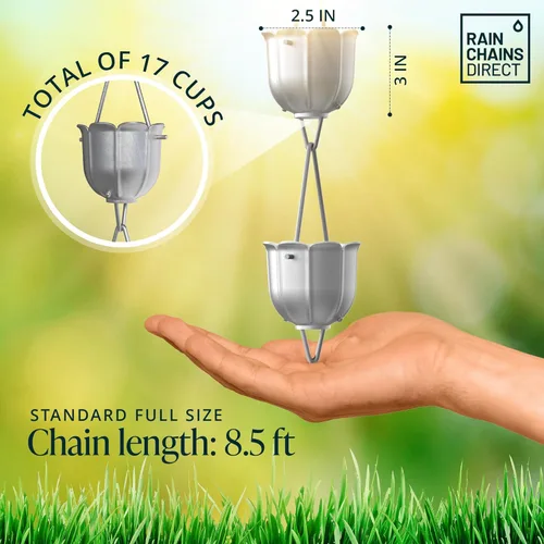 Miniatura 3 de Rain Chains Direct - Cadena de lluvia de flautas - 8.5 pies - Aluminio fresado - Cadenas de lluvia premium para canalones 2-Gris
