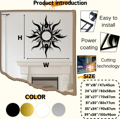 Miniatura 3 de Hotuijxca Arte de pared de sol loco de metal, decoración de metal con sol loco para sala de estar, dormitorio
