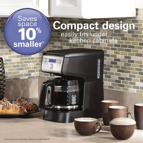 Miniatura 2 de Hamiton Beach - Cafetera de goteo programable compacta de 12 tazas con jarra de vidrio de burosilicato sin goteo, apagado automático de 2 horas