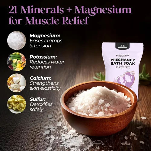 Miniatura 4 de Aromasong Baño de embarazo remojo de 3 libras – 100% escamas de magnesio puro con 21 minerales esenciales del mar muerto y lavanda natural, mejor