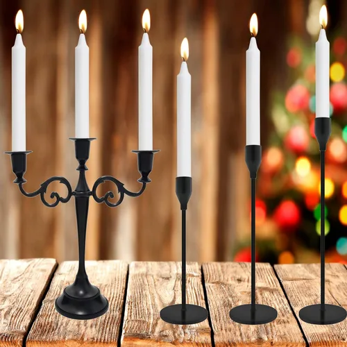 Miniatura 4 de Juego de 4 velas cónicas blancas portavelas de 7 ¾ (7.75 pulgadas) de alto x 3/4 pulgadas (0.75 pulgadas) de diámetro, para mesa de comedor, fiesta