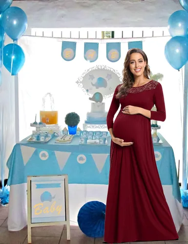 Miniatura 2 de Vestido largo de maternidad con cuello de encaje, vestido de baby shower, vestido de sesión de fotos de maternidad, vestido de embarazo