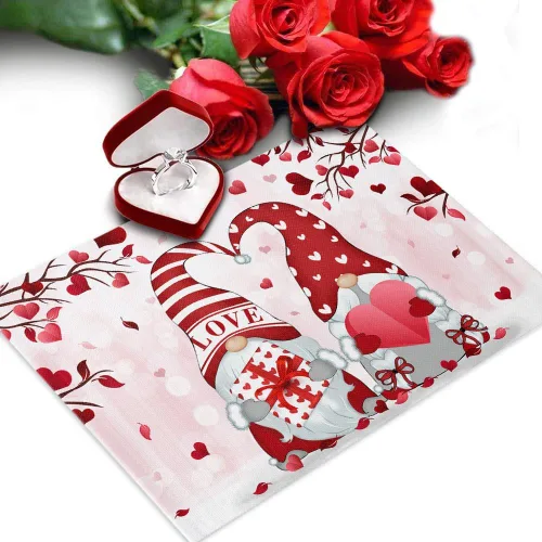 Miniatura 26 de Juego de 1 mantel individual gris de Navidad, manteles individuales de enanos de invierno y cardenales antideslizantes, manteles individuales