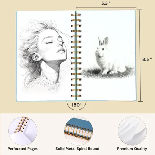 Miniatura 8 de Yoment Cuaderno de bocetos pequeño de 5.5" x 8.5" para dibujo, 100 hojas de tapa dura en espiral para niños (68 libras/100gsm), cuaderno de bocetos