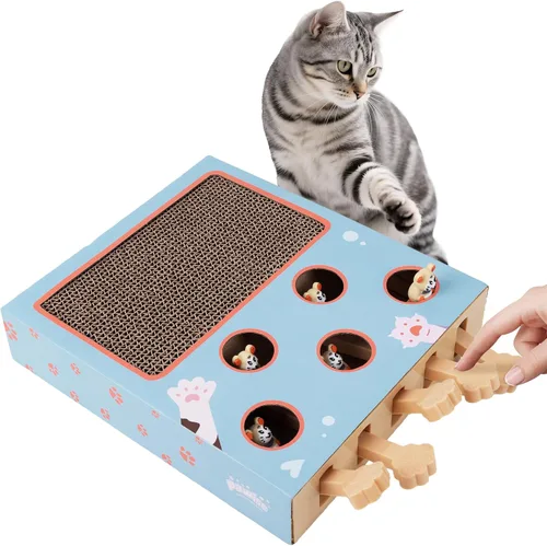 Miniatura 2 de PAWISE Juguete rascador interactivo para gatos, tablero rascador de cartón 3 en 1 y caja de juguetes interactiva de rompecabezas para gatos