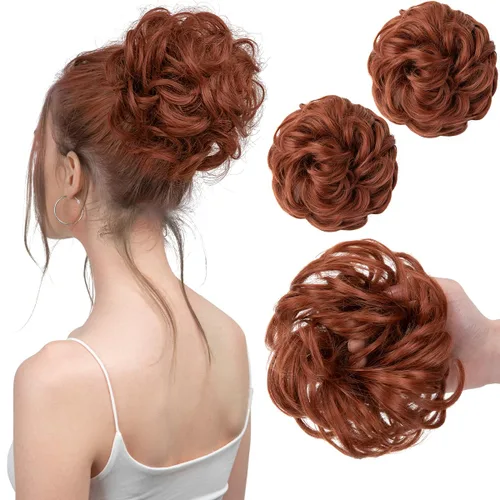 Miniatura 25 de SARLA 2 piezas de cabello desordenado color burdeos, onduladas, rizadas, sintéticas, coleteros falsos, extensiones de cola de caballo para mujeres
