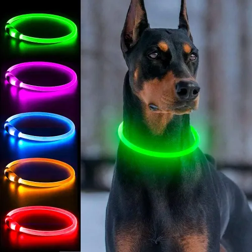 Miniatura 14 de Collares de perro iluminados, collar de perro Dlitk LED recargable por USB, 1 unidad, collar brillante de poliuretano termoplástico para perros