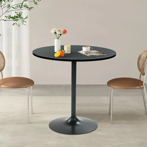 Miniatura 4 de FurnitureR Mesa de comedor redonda de mediados de siglo de 31.5 pulgadas para 2-4 personas con base de pedestal para el hogar, oficina, sala de Negro