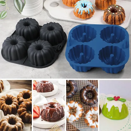Miniatura 4 de Webake Sartén de silicona para hornear para hornear, moldes de tubo estriado antiadherentes sin BPA, 4 cavidades, juego de 2