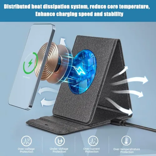 Miniatura 4 de Soporte de teléfono portátil Cargador inalámbrico Cargador de teléfono plegable 15W Mini carga inalámbrica rápida Compatible con iPhone 15 14 13 12