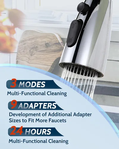 Miniatura 5 de Repuesto de cabezal de grifo de cocina: cabezal rociador de acero inoxidable, 3 modos de boquilla de pulverización extraíble con 9 adaptadores