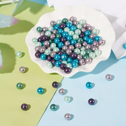 Miniatura 2 de Pandahall - Cuentas de perlas de cristal ambientales con brillo satinado de 0.315 in para hacer manualidades de joyería y manualidades, alrededor