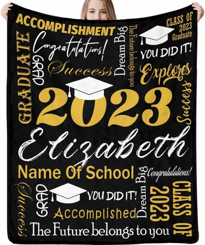 Miniatura 37 de Decoraciones de graduación 2023, manta de regalo para ella, él, felicitaciones 2023, azul oscuro, manta de graduado con nombre personalizado, No.11