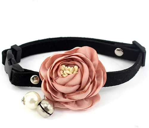 Collar de perro y gato con flor de peonía, collar de gamuza para cachorro con perla de campana, ropa de chihuahua yorkie, accesorio para disfraz,