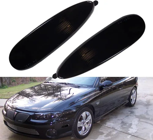 Kit de carcasa negra de lente ahumada compatible con 2004 2005 2006 Pontiac GTO Asamblea reemplazo OEM parachoques delantero lado pasajero marcador