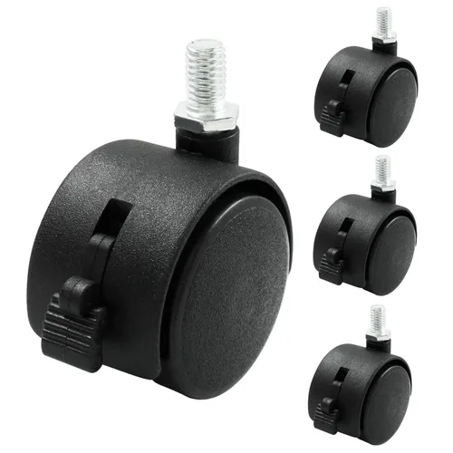 Miniatura 11 de 4 piezas ruedas giratorias de 1.5 pulgadas, ruedas giratorias de placa de nailon negro con freno, ruedas giratorias de placa resistente de repuesto