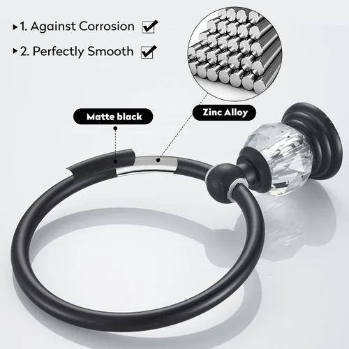 Miniatura 5 de WINCASE Anillo Toallero de Cristal, Soporte para Toallas de Mano Negro, Colgadores de Toallas Redondos para Baño Montaje en Pared Negro Mate