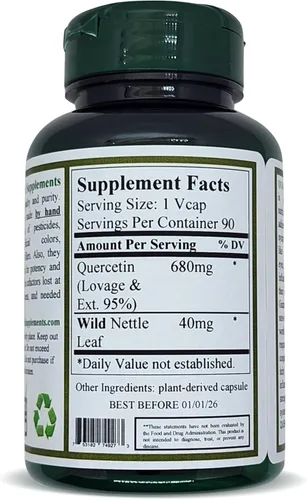 Miniatura 2 de Green Organic Supplements Complejo de quercetina, 90 VCaps, alta absorción, sin OMG, sin gluten Apoya la salud y el sistema inmunológico