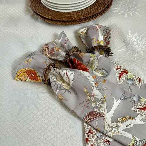 Miniatura 8 de Amelie Michel Mantel de algodón francés de lujo con estampado floral Ceylan, negro negro negro Tela lavable a máquina fabricada en Francia