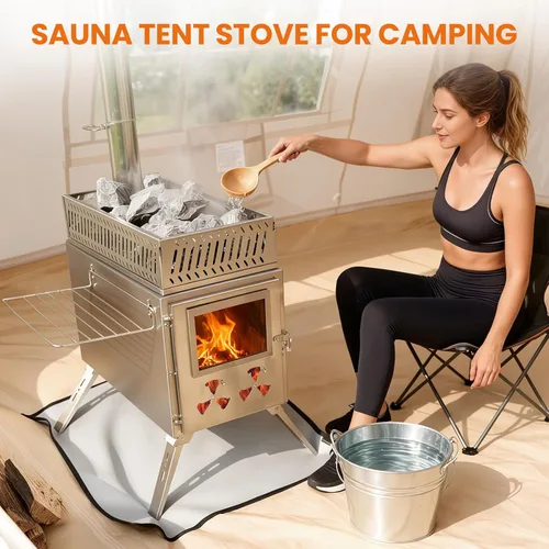 Miniatura 4 de Estufa de Sauna de Leña Mejorada para Tienda Caliente, Estufa de Leña para Tienda 2 en 1 con Tubo de Chimenea para Calentamiento al Aire Libre