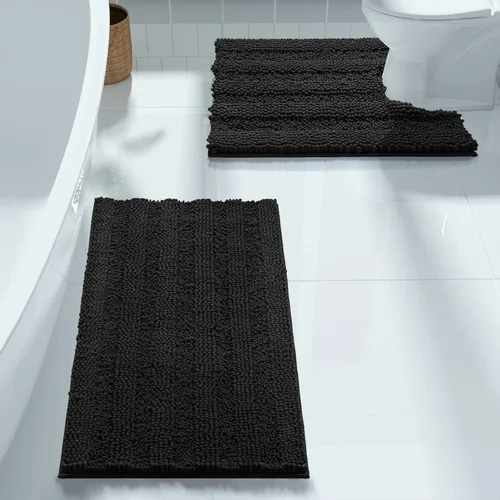 Miniatura 8 de Yimobra Juego de 2 alfombras de baño de felpilla suave y absorbente y alfombra para inodoro en forma de U, antideslizante, lavable a máquina