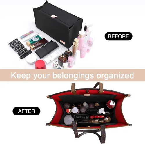 Miniatura 4 de Doxo Organizador de bolso, organizador de bolsa de fieltro con cremallera, perfecto para Lv Onthego GM 40 y D Book Tote grande (negro con cubierta)