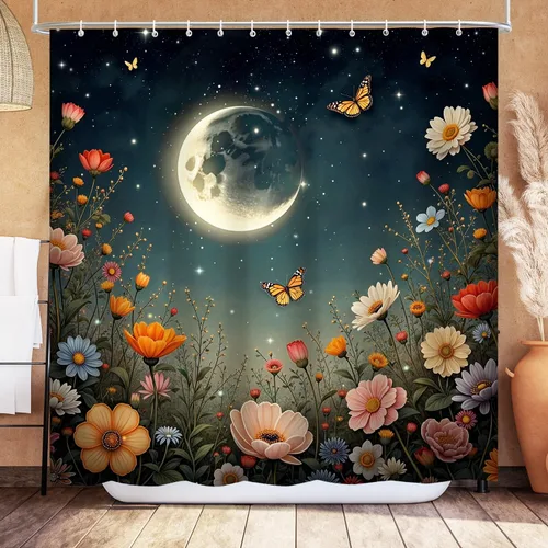 Vimorco Cortinas de ducha, cortina floral para baño con 12 ganchos, tela de poliéster decorativa para el hogar, lavable a máquina, accesorios de