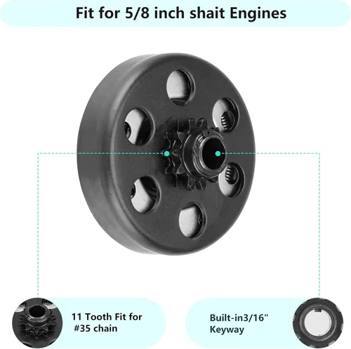Miniatura 3 de Embrague Go Kart 5/8" de diámetro 11 dientes para cadena #35, embrague centrífugo para minimotos y mini motos 2.8HP 97cc, hasta 2.8HP