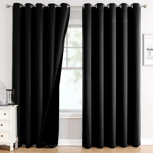 Miniatura 90 de ChrisDowa - Cortinas 100% opacas, para dormitorio, con forro negro, 2 capas gruesas, aislamiento térmico y ojales, 63 pulgadas de largo, juego de 2