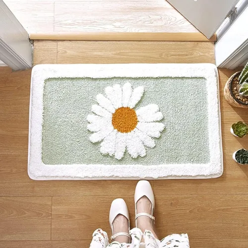 Miniatura 5 de Alfombra de baño con diseño de margaritas, suave, antideslizante, absorbente, reutilizable, lavable a máquina, decoración del hogar para baño