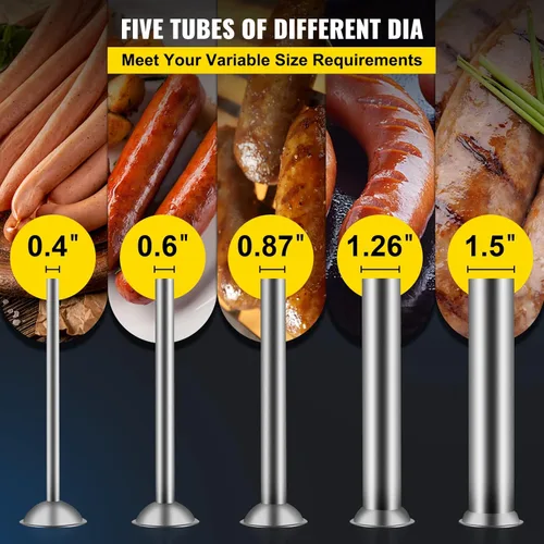 Miniatura 5 de Happybuy Embutidora de salchichas horizontal 3L/7 libras, máquina manual de embutido con 5 boquillas de relleno, máquina de relleno de salchichas