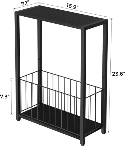 Miniatura 6 de Homleke Juego de 2 mesas laterales estrechas con soporte para revistas, mesas auxiliares delgadas perfectas para espacios pequeños, diseño que Negro