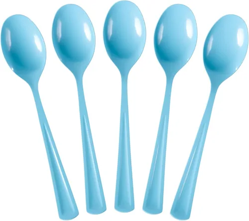 Miniatura 16 de Exquisite Cucharas de plástico moradas, 50 piezas, cucharas moradas, utensilios desechables, juego de cubiertos de plástico resistente