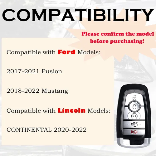 Miniatura 2 de SUPALAND Llavero de repuesto para Lincoln Continental 2020-2022 Ford Mustang Fusion 2018-2021 Smart Proximity sin llave arranque remoto